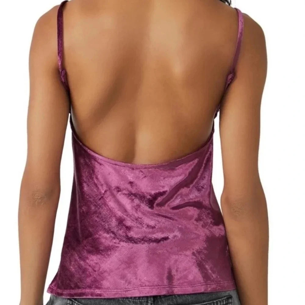 Intimately Free People Velvet Cowl Neck Cami Top Plum Purple Size Small NWT - Picture 3 of 8